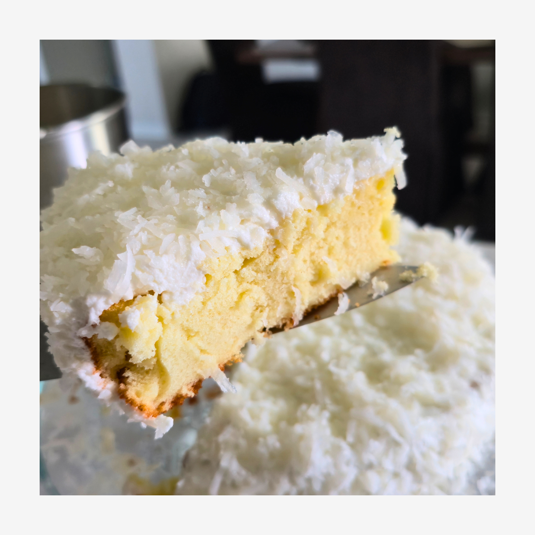 A slice of coconut cake