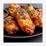 honey cilantro lime wings on a black plate