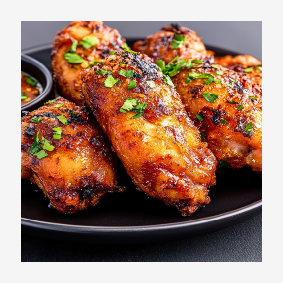 honey cilantro lime wings on a black plate